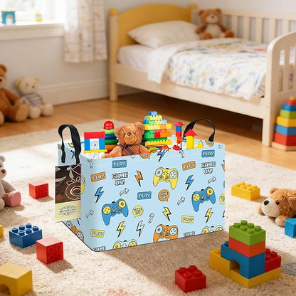 HUNRUNG Rectangle Storage Basket Cute Canvas Organizer Bin for Pet/Children Toys, Books, Clothes Perfect for Rooms/Playroom(REC-Color Game)
