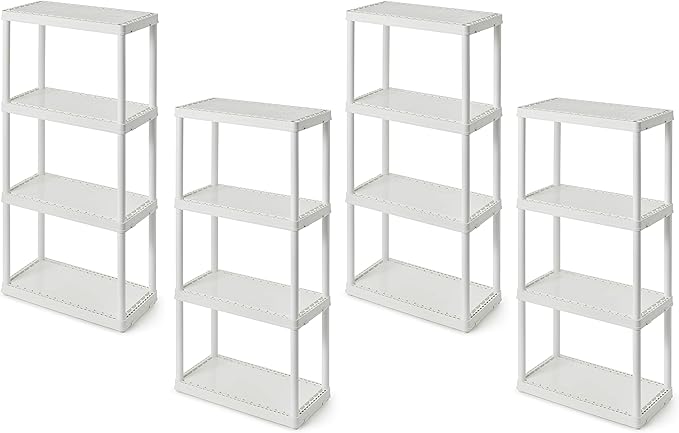Gracious Living 4 Shelf Fixed Height Solid Light Duty Storage Unit 12 x 24 x 48 for Home, Garage, Basement, & Laundry, White (4 Pack)