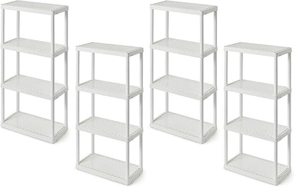 Gracious Living 4 Shelf Fixed Height Solid Light Duty Storage Unit 12 x 24 x 48 for Home, Garage, Basement, & Laundry, White (4 Pack)