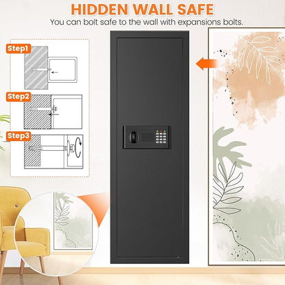 47.3" Tall Fireproof Wall Safes Between the Studs 16" Centers, Large Hidden Flush Wall Safe with 4 Removable Shelf & 6 Key Hooks, 48LB Heavy Duty In Wall Safe for Home, Money, Jewelry, Valuables