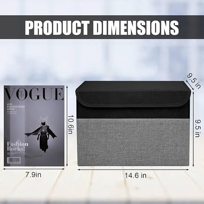 Large 22 Quart Linen Fabric Foldable Storage Bin Cube Organizer Basket with Flip-Top Lid & Handles, Clothes Blanket Box for Home, Office, Closet, Black & Gray, 4 Pack 14.6 x 9.5 x 9.5