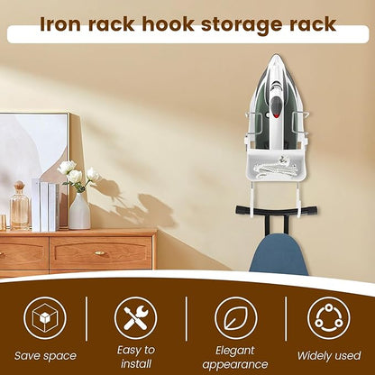 Iron Board Hanger Wall Mounted, Iron and Ironing Board Storage Organizer, Iron Hanger with Ironing Board Rack, Iron Board Holder, Electric Iron Holder for Home Bathroom (White)