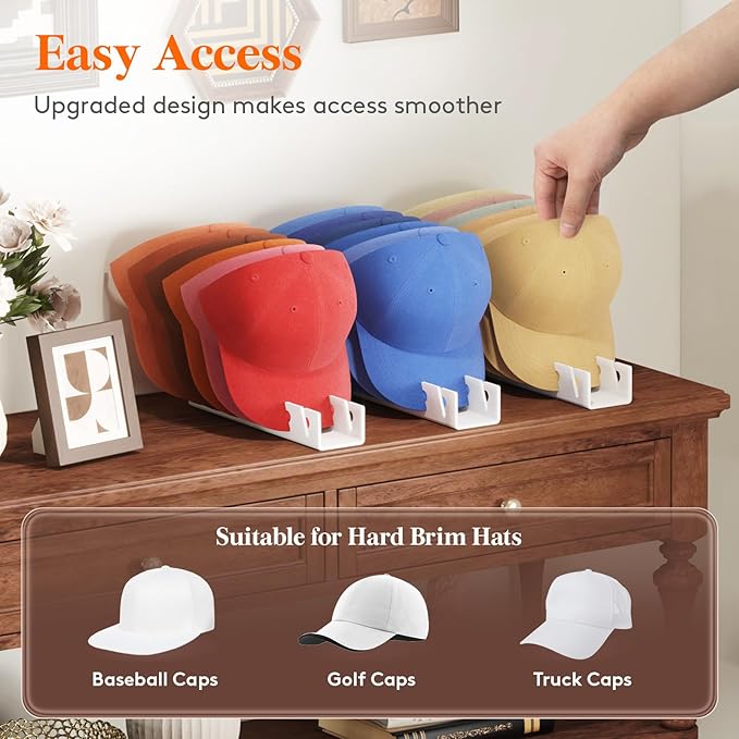 Lifewit 3 Pack Hat Organizer for Baseball Caps, Hat Storage Rack for 21 Ball Caps, Hat Stand Shelf for Trucker Hat and Golf Cap in Closet, Bedroom, Dresser, White