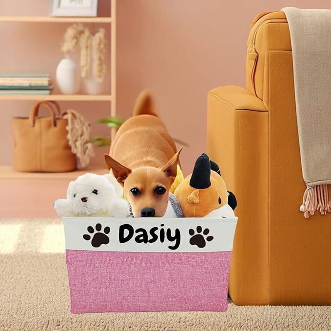 Personalized Dog Toy Basket Large Custom Dog Toy Box Foldable Dog Gift with Pet's Name for Clothing,Stuff