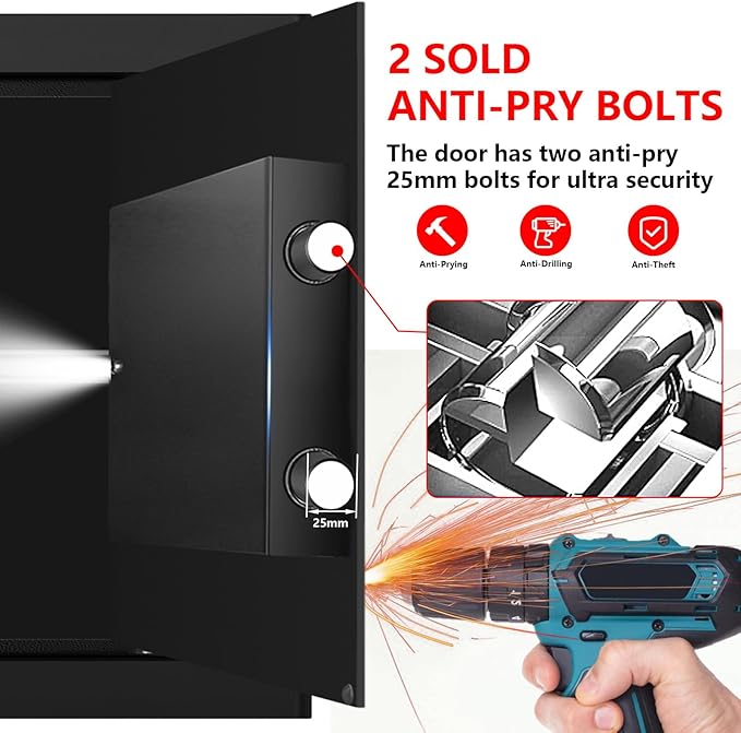 1.3 Cuft Safe Box Fireproof Waterproof, Digital Security Safes for Home Use Fire and Water Proof with Combination Lock, Alarm System and Removable Shelf, Anti-Theft Document Safes For Money, Jewelry