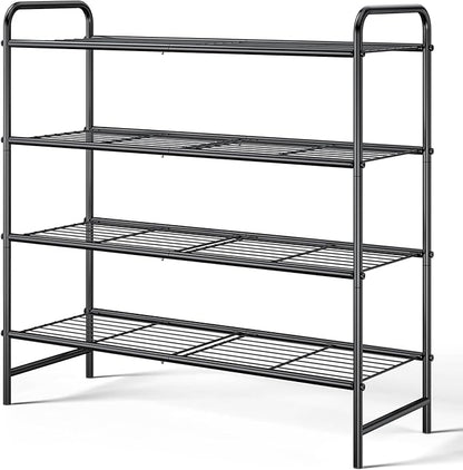 Kitsure Shoe Rack - Stainless Steel Shoe Organizer, Sturdy Shoe Rack for Closet and Front Door Entrance, Free Standing Shoe Shelf, Closet Organizers and Storage, 25.6" Wide - 4 Tier, Black