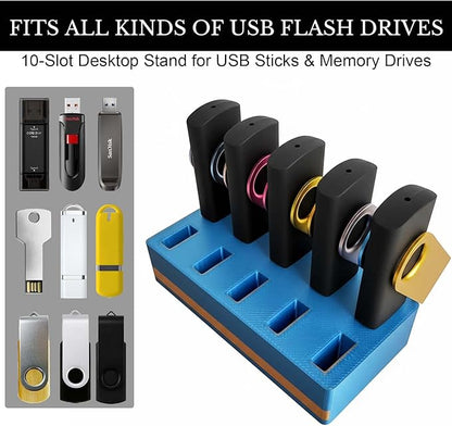 JBOS 10 Slot USB Flash Drive Holder Stand, Desktop Organizer Rack for Memory Sticks, Jump Drives & Electronic Accessories, Office Desk Storage, Mixcolor