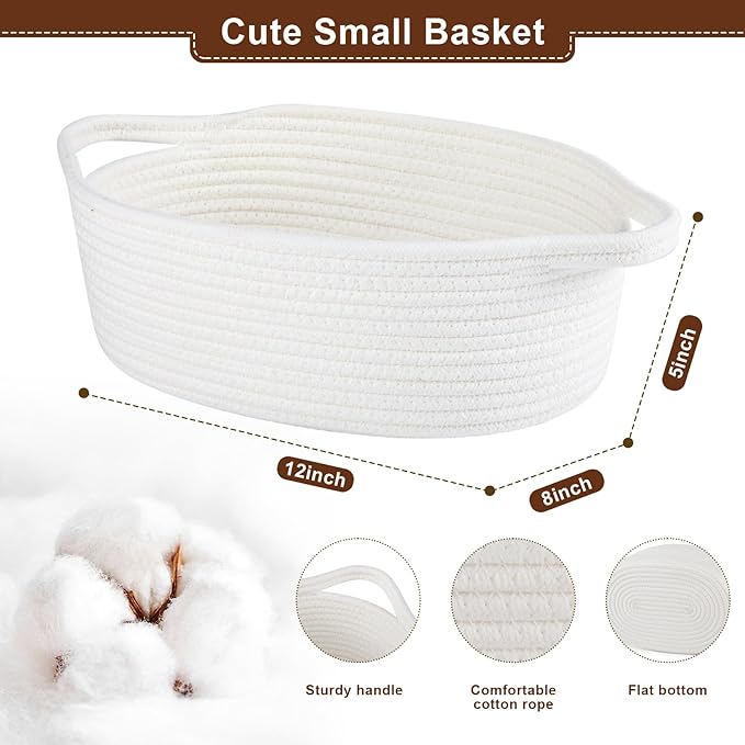 OIAHOMY Halloween Basket with Handle, Small Woven Gift Basket with Gift Bag, Ribbon and Wrap Tissue Paper, Nursery Bins Empty to Fill with Small Items, Baby, Pet Toy Organizer - White & Orange