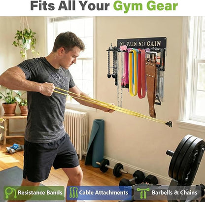WIPHANY Home Gym Accessories Organization Storage Rack Equipment For Home 8 Hook Wall Hanger Display Gear Barbells Resistance Bands Jump Ropes Lifting Belt Hanger Accessories Hardware Included