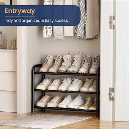 ENJOYBASICS Expandable Shoe Rack, 3 Tier Adjustable Shoe Organizer Shelf for Closet, Black Metal Free Standing Shoe Rack Storage for Small Space, Entryway | Adjustable, for Closet, Shoe Rack Storage, for Small Space, Entryway