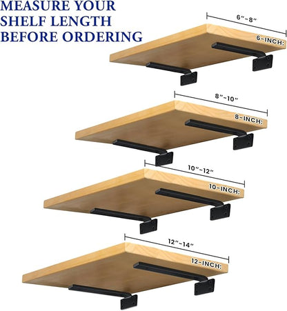 Alise Floating Shelf Brackets Black, 4 Pcs L Brackets for Shelves, 12'' Hidden Invisible Shelf Brackets, 1/5" Inch Thick Heavy Duty Metal Wall Shelf Support Corner Brackets for Home and Mounting Shelf