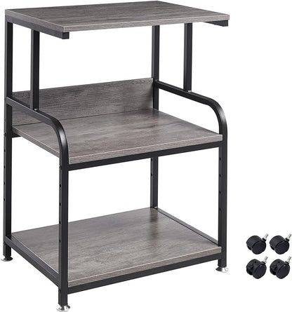 Printer Stand with Height Adjustable Storage Shelf, 3 Tier Mobile Printer Table with Wheels, Rolling Printer Cart for Home Office Organization, Gray