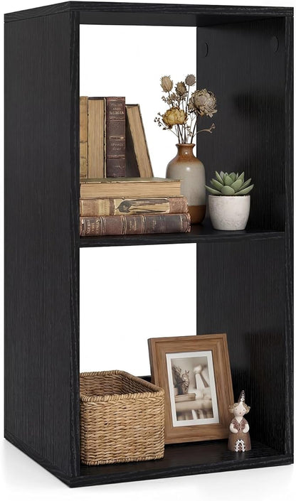Giantex 2-Cube Bookcase, Cubby Bookshelf w/Back Guardrail & Anti-Tipping Kits, 3-Tier Freestanding Storage Organizer with Shelves, Open Back Display Rack for Living Room, Bedroom, Black