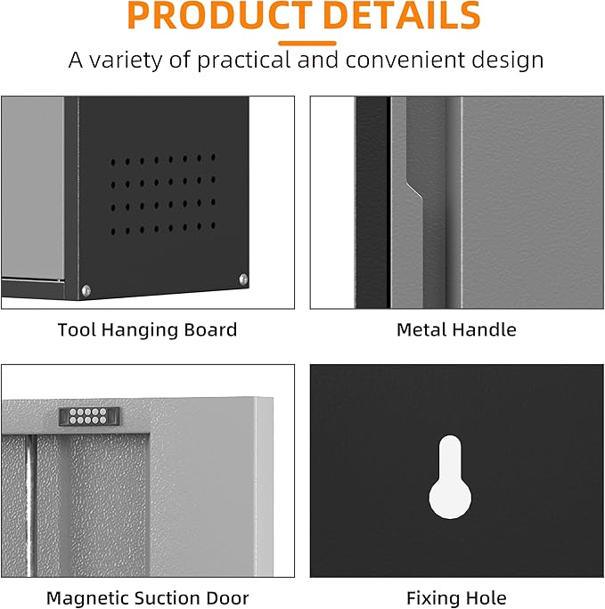 Metal Garage Wall Cabinet with 1 Door, 13.78'' Wide Wall Mounted Tool Cabinets for Garage, Basement, Warehouse, Kitchen, Bathroom, Home Office, Black, Assembly Required