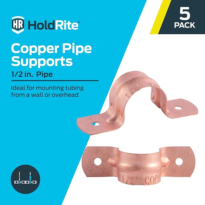 HoldRite 1/2 Inch Copper 2-Hole Strap, 5 Pack, Pipe Support, CPS050Z5