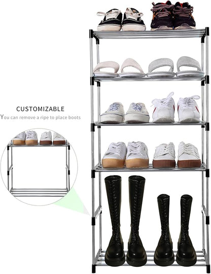 Stackable Small Shoe Rack, Entryway, Hallway and Closet Space Saving Storage and Organization (10-Tier, Black)
