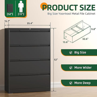 Lateral File Cabinet with Lock, 4 Drawer Lateral File Cabinets, Metal Filing Cabinets for Home Office, Black Deep Drawer for Hanging Files Letter/Legal/A4/F4 Size, Printer Stand, Assembly Required