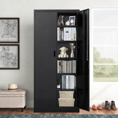 CMY Metal Storage Cabinet, 71" H Locking Cabinet with 5 Adjustable Shelves, Garage Cabinets for Office, Home, Pantry-Black
