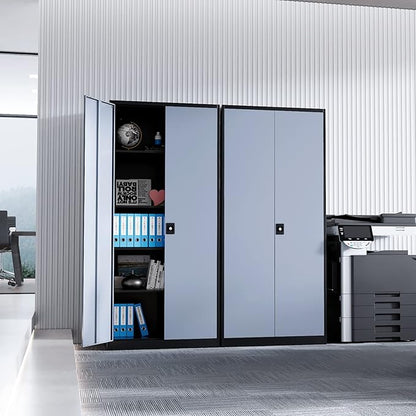 Metal Garage Storage Cabinet, 71" Tall Cabinet with 4 Adjustable Shelves, Metal File Cabinets with Lockable Doors for Garage, Home Office, Gym, School, Utility Room (Grey Black, Assembly)