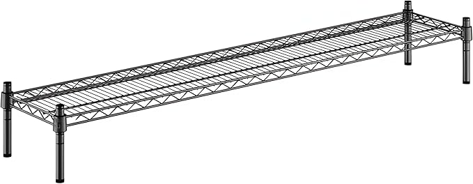 12" x 60" x 8" Black Epoxy Wire Storage Shelf, Dunnage Rack, Commercial 1 Tier Small Shelf