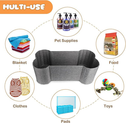 Lukeline Large Dog Toy Basket, Bone Shape Dog Toy Storage Box, Foldable Fabric Storage Bin for Pet toys and Pet Supplies, 26.4 * 12.6 * 9.5 Inches (2 Pack-Grey)