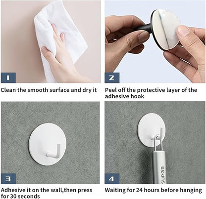 Adhesive Hooks Heavy Duty Waterproof in Shower Hooks for Hanging Loofah, Towels, Clothes for Bathroom Removable Adhesive Wall Hooks Door Hook Stainless Steel Stick on Hooks 4 Pcs (White)