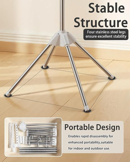 Foldable Clothes Drying Rack - 3 Tier Laundry Drying Rack, Portable Clothing rack with Rotating Clothes Rail with 30 Clips,10 towel sticks and 3 Rotatable Arms, Suitable for Flats and Small Rooms
