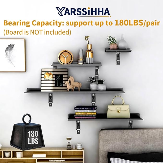 Yarssihha 8 Inch Folding Shelf Bracket, 4 Pack Heavy Duty Wall Mounted Foldable Brackets, Space-Saving Metal Collapsible Shelf Brackets, Max Load:180lbs