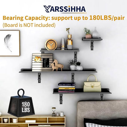 Yarssihha 12 Inch Folding Shelf Bracket, 2 Pack Heavy Duty Wall Mounted Foldable Brackets, Space-Saving Metal Collapsible Shelf Brackets, Max Load:180lbs