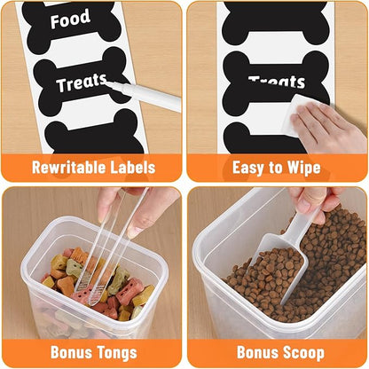 ZooZoo 3PCS Transparent Dog Treat Container Set with Airtight Lids, BPA-Free Plastic Storage Bins for Pet Food & Treats, Stackable Large Medium Small Sizes, Includes Scoops, Labels, Tongs and Marker