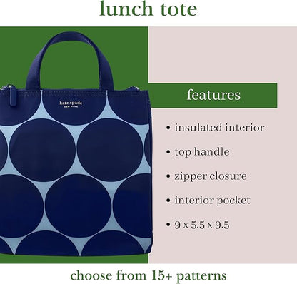 Kate Spade New York, Portable Soft Cooler Lunch Bag with Silver Insulated Interior Lining and Storage Pocket, Joy Dot