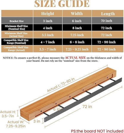 1 Pack Large Shelf Brackets Long Floating Shelf Bracket Invisible Floating Shelf Hardware Heavy Duty Floating Mantel Brackets(70"X6"X3")