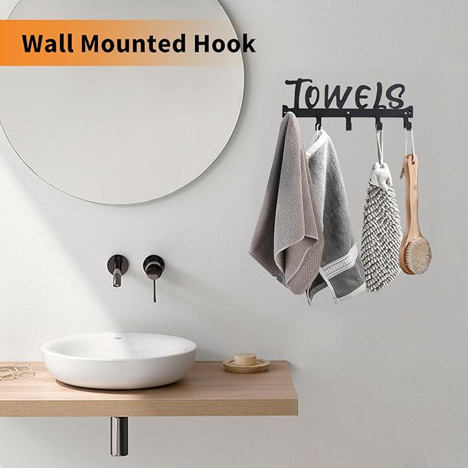 Over The Door Hook, Towel Holder Towel Hook for Bathroom, Towel Hanger Door Rack with 5 Coat Hooks, Over The Door Hanger Towel Rack for Bathroom, Bedroom Towels Coats(White)