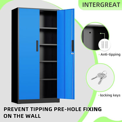INTERGREAT Garage Storage Cabinets with Doors and Shelves,72" H Steel Locking Cabinets Storage with Lockable Door,Metal Storages Cabinet for Home Office,Warehouse,School,Black Blue
