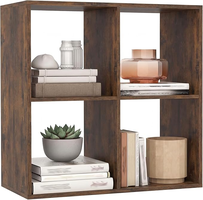 Giantex 4-Cube Bookcase, Cubby Bookshelf w/Back Guardrail & Anti-Tipping Kits, 6-Tier Freestanding Storage Organizer with Shelves, Open Back Display Rack for Living Room, Bedroom, Study