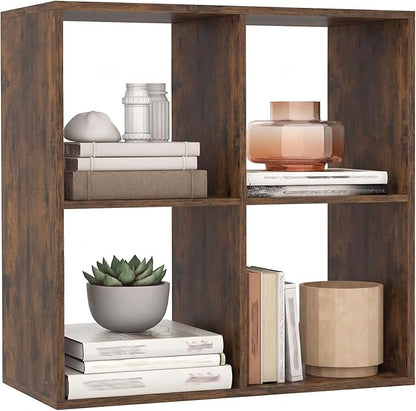 Giantex 4-Cube Bookcase, Cubby Bookshelf w/Back Guardrail & Anti-Tipping Kits, 6-Tier Freestanding Storage Organizer with Shelves, Open Back Display Rack for Living Room, Bedroom, Study