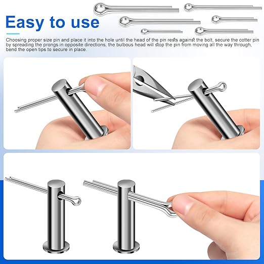250PCS Cotter Pin Assortment Kit, 12 Sizes, 304 Stainless Steel, Hardware Pins for Trailer, Truck, Tractor, Automotive, Hitch and Locking Systems