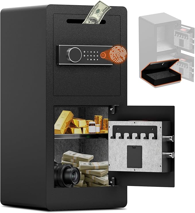 Safe with Drop Slot, 7.0 Cu Ft Drop Safe for Business Biometric Cash Safes with Removable Shelves & Fireproof Bag Commercial Safes for Restaurants, Supermarkets, Retail Stores