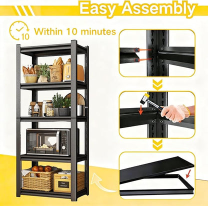 Kitchen Storage Shelves, 54''H*20''W Microwave Stand, Adjustable Metal Shelving, 2000LBS Bakers Rack, Black Kitchen Shelf, 5-Tier Shelving Unit for Bathroom, Pantry, Laundry, Closet, Garage