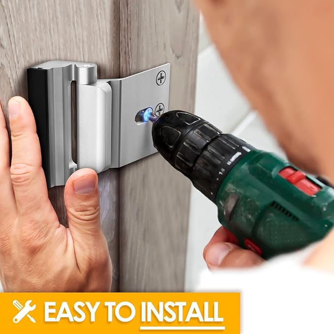 EverPlus Home Security Childproof Door Reinforcement Lock with 8 Screws and 3 Inch Stop Withstand 800 lbs for Inward Swinging Door, Upgrade Night Lock to Defend Your Home (Silver)