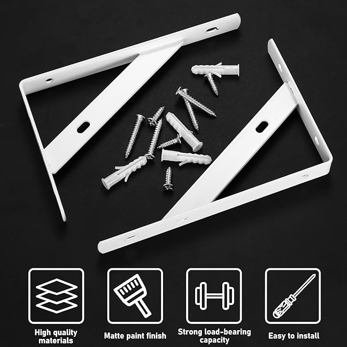 8 Pcs Heavy Duty Floating Metal Shelf Brackets, L Shaped Wall Mount Shelves Support Angle Brackets (3.7 x 6 inch White)
