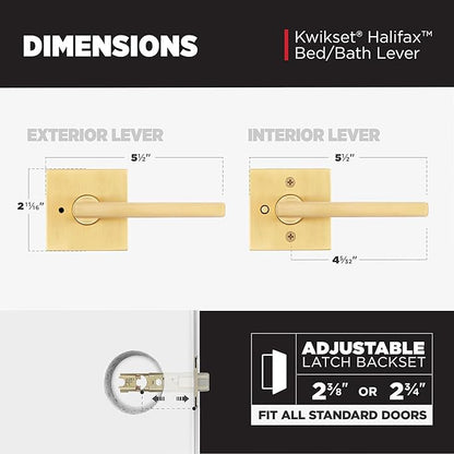 Kwikset Halifax Interior Privacy Door Handle with Lock, Door Lever for Bathroom and Bedroom, Satin Brass Reversible Keyless Push Button Lock Door Lever, with Microban Protection