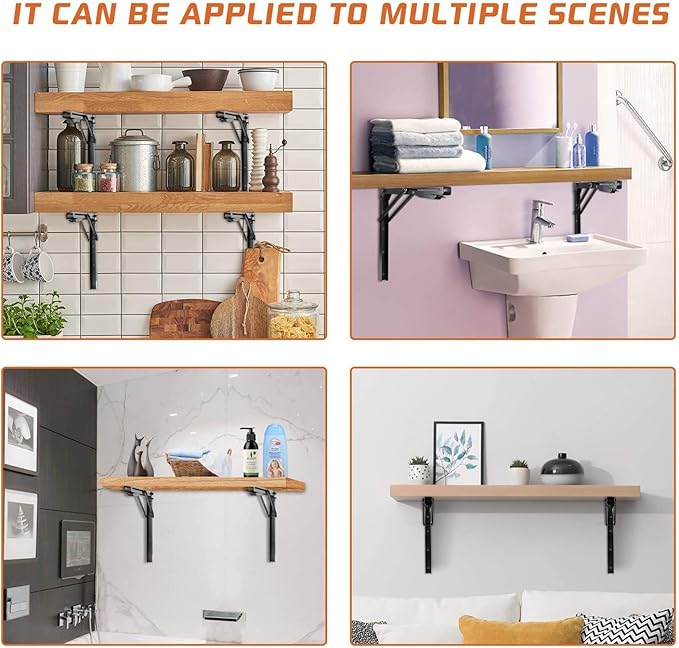 Ultrawall 24 inch Black Sturdy Folding Shelf Brackets, Heavy Duty Adjustable Steel Wall Mounted Collapsible Shelf Bracket, Max Load 550lb