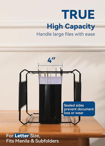 Plastic High Capacity Hanging File Folders, 4" Expansion for Bulky Documents, Side-Sealed Accordion Pocket, Supports Heavy Files, Letter Size, Movable Dividers, Insertable Tabs, 6 Pack