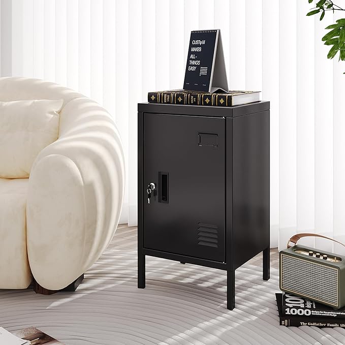 24.4" H Metal Locker Storage Cabinet with Adjustable Shelf, 1 Door Small Storage Cabinet with Adjustable Leveling Foot for Home,Office, Kids Locker,Assembly Required,Balck