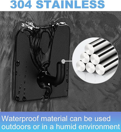 20 Pcs Towel Hooks with Removable Strips for Hanging, Adhesive Wall Heavy Duty, Outdoor No Damage, Sticky Hook for Bathrooms, Shower, Stockings, Decor, Robe, Small, Black 304 Stainless Steel