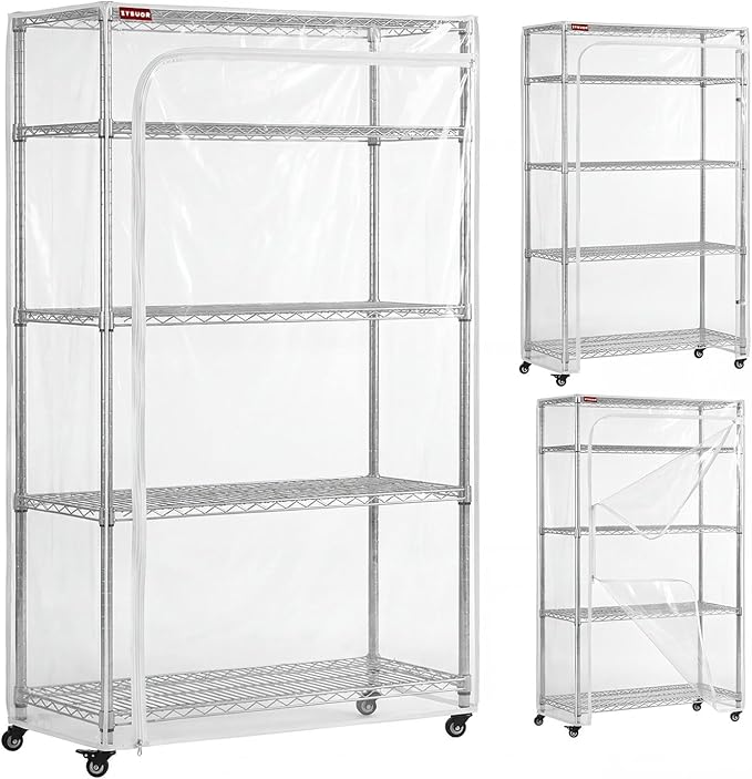 Clear PVC Wire Rack Cover, 36" W x 18" D x 72" H, 3-Way Opening with Two-Way Zippers, Waterproof Clear Shelf Cover for Garage & Closet