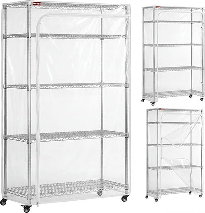 Clear PVC Wire Rack Cover, 36" W x 18" D x 72" H, 3-Way Opening with Two-Way Zippers, Waterproof Clear Shelf Cover for Garage & Closet