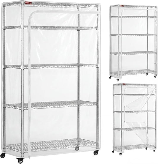Clear PVC Wire Rack Cover, 36" W x 18" D x 72" H, 3-Way Opening with Two-Way Zippers, Waterproof Clear Shelf Cover for Garage & Closet