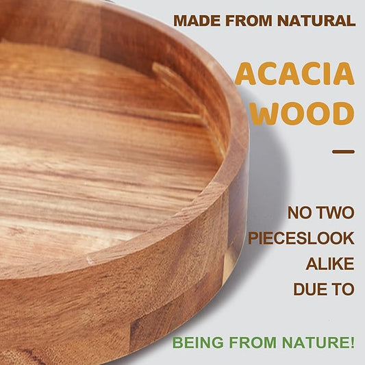 9 Inch Acacia Wood Lazy Susan Organizer for Cabinet, Lazy Susan Turntable for Countertop Table Pantry, Kitchen Turntable Storege